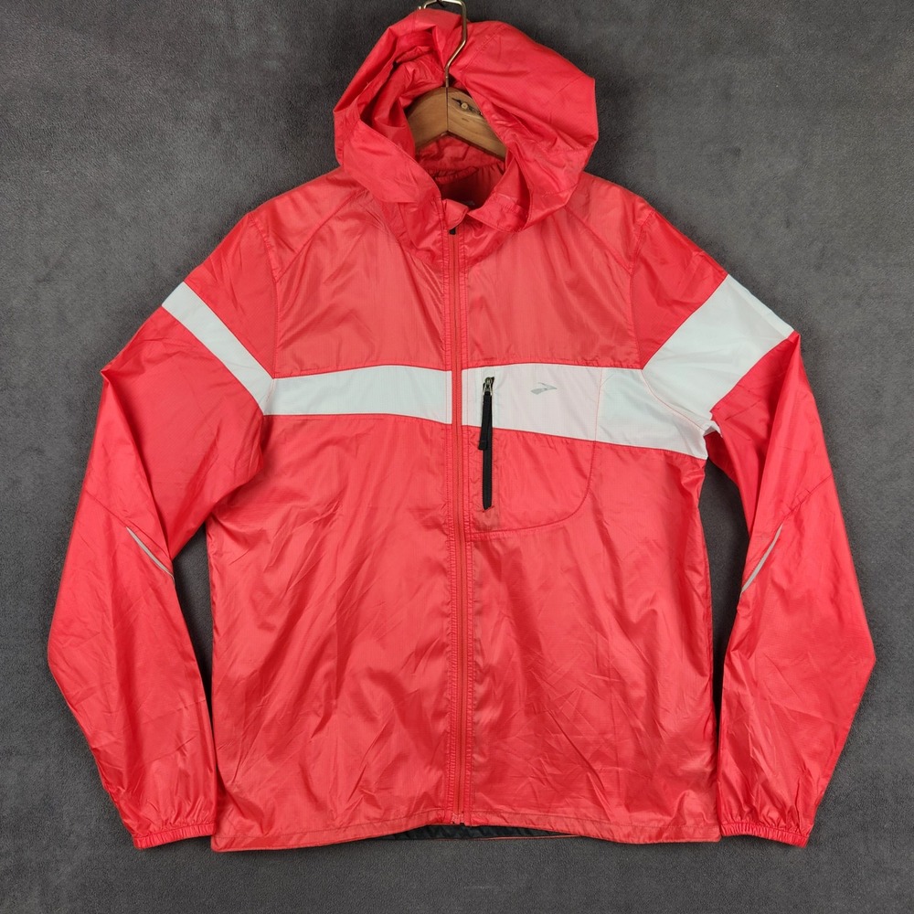 Brooks LSD Light Jacket III Mens Small Red Full‎ Zip Hooded Waterproof Running